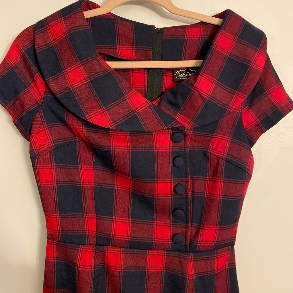 S Red Tartan Voodoo Vixen Rockabilly Dress